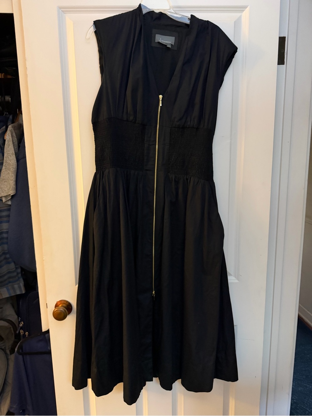 Anthropologie Black Midi Dress with Gold Zip